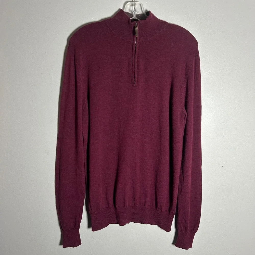 UNTUCKit Mens Medium Burgundy‎ Merino Wool 1/4 Zip Pullover Sweater